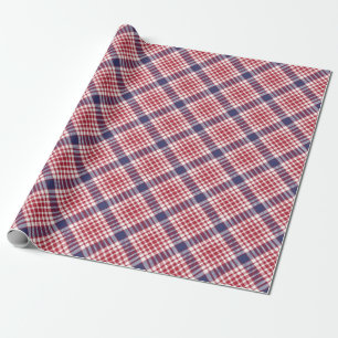 Festive Stylish Red White & Blue Tartan Pattern Wrapping Paper