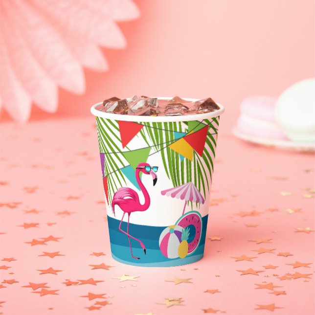 Festive Summer Beach Pink Flamingo Baby Shower Paper Cups (Insitu)
