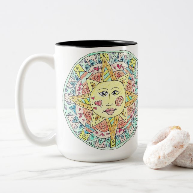Festive Summer sun Two-Tone Coffee Mug (With Donut)