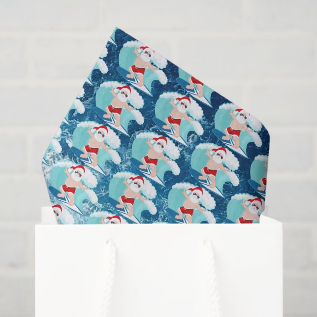 festive surfing Santa beach  Tissue Paper (Gift Bag)