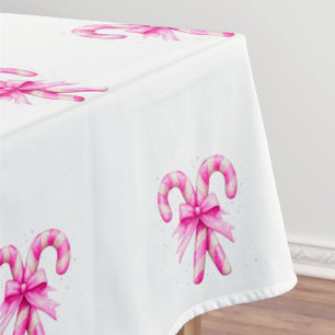 Festive Sweet Pink White Candy Cane Tablecloth