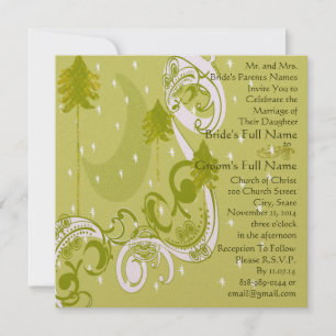 Festive Swirl Moon Tree Square Wedding Invitation