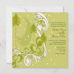 Festive Swirl Moon Tree Square Wedding Invitation