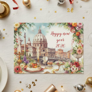 Festive Table in Italy New Year Postcard