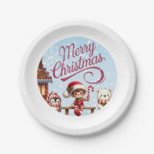 Festive Tableware I Elf, Penguin, and Polar Bear Paper Plate