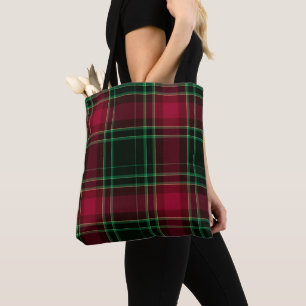 Festive Tartan in Raspberry and Green  Tote Bag