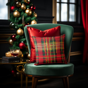 Festive Tartan 'Joy' Calligraphy Decorative  Cushion