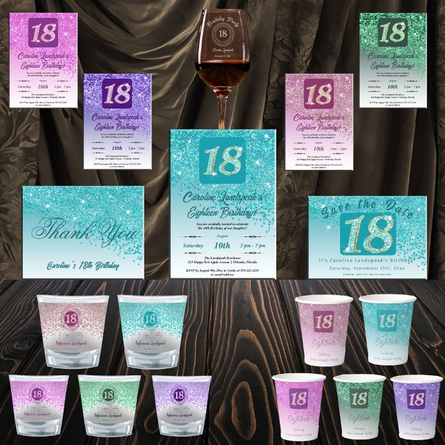 Festive Teal Blue Glitter 18th Birthday Invitation (Creator Uploaded)