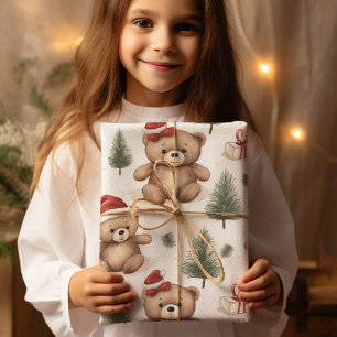 Festive Teddy Bear Christmas Wrapping Paper