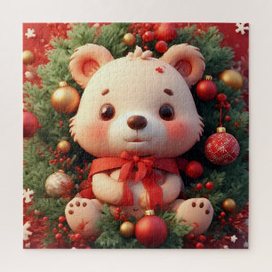 Festive Teddy Bear With Gifts and Christmas Tree Jigsaw Puzzle