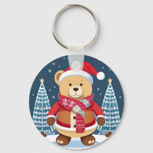 Festive Teddy Bear With Santa Hat Key Ring