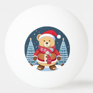 Festive Teddy Bear With Santa Hat Ping Pong Ball