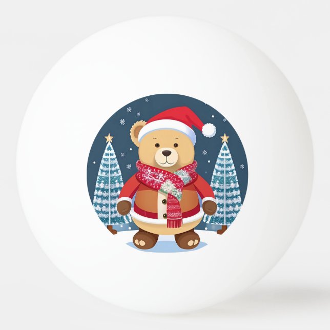 Festive Teddy Bear With Santa Hat Ping Pong Ball (Front)