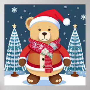 Festive Teddy Bear With Santa Hat Poster
