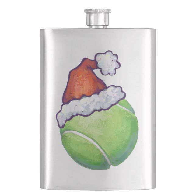 Festive Tennis Ball in Santa Hat Hip Flask (Front)