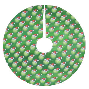 Festive Tennis Ball Pattern Christmas Green Brushed Polyester Tree Skirt