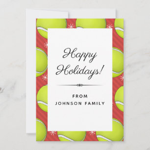 Festive Tennis Pattern Balls & Snowflakes Xmas Fun Holiday Card