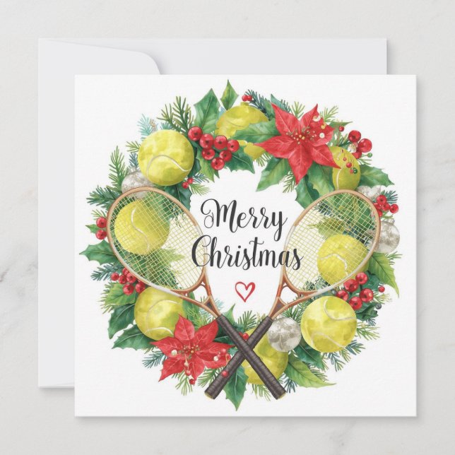 Festive Tennis Wreath for Christmas Holiday Card (Front)