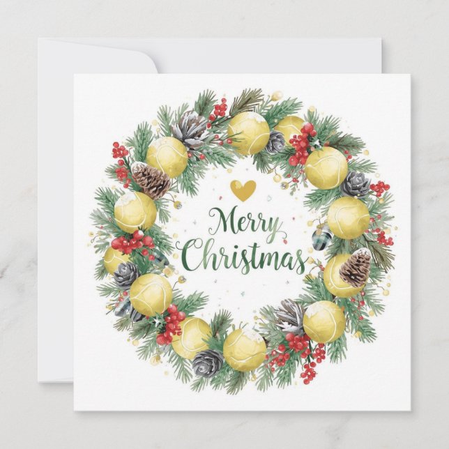 Festive Tennis Wreath for Christmas Holiday Card (Front)