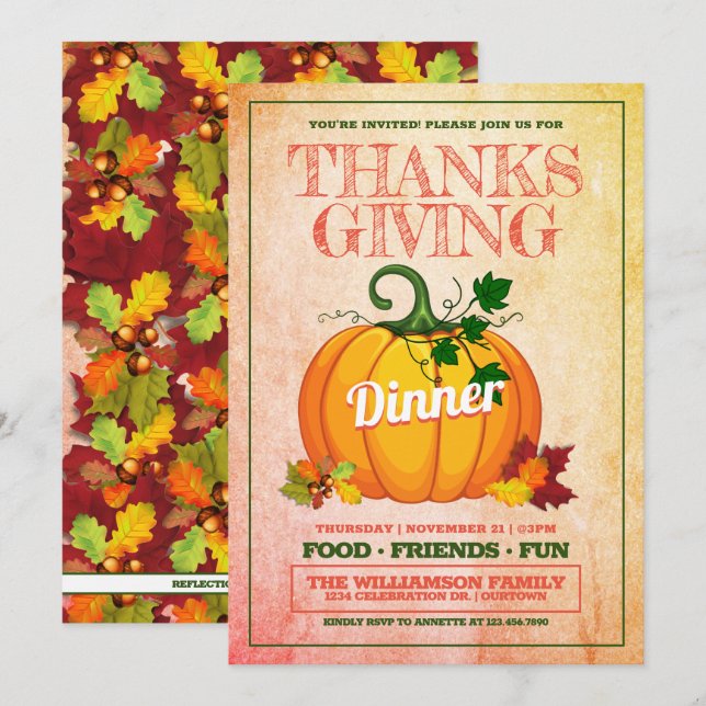 Festive Thanksgiving Dinner Party Invitations (Front/Back)