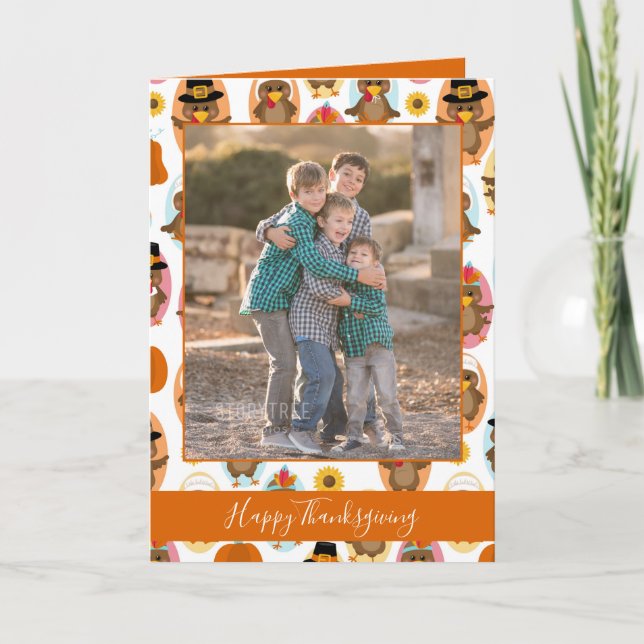 Festive Thanksgiving Family Photo Card (Front)
