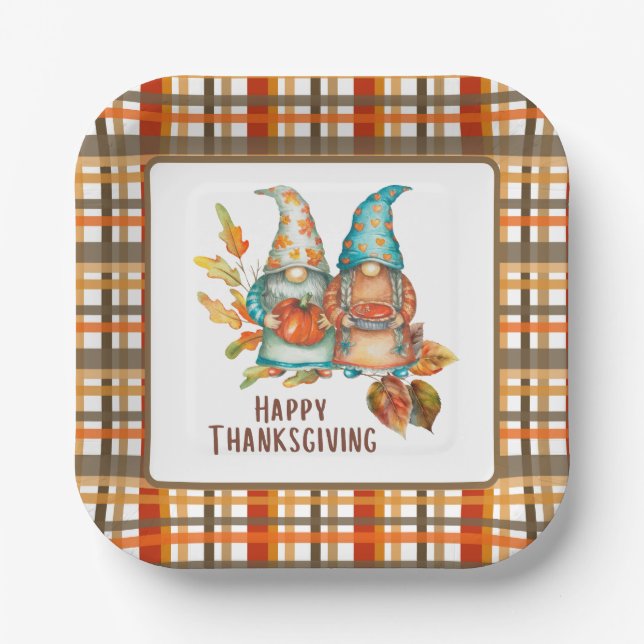 Festive Thanksgiving Gnomes  Paper Plate (Front)