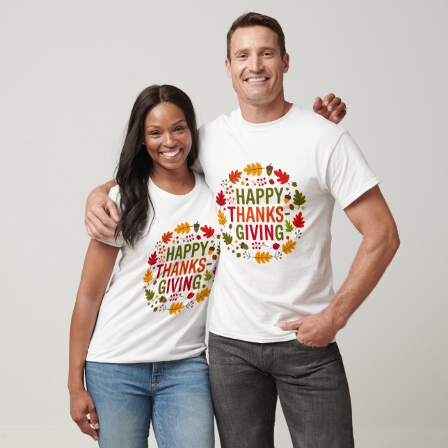  Festive Thanksgiving Leaves & Acorns T-Shirt (Unisex)