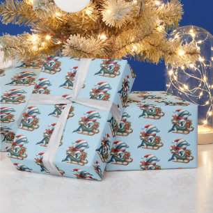 Festive tiled beach dolphin Christmas Wrapping Paper
