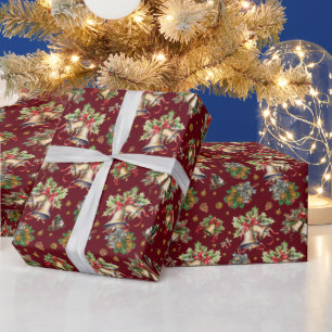Festive tiled Christmas bells pattern Wrapping Paper