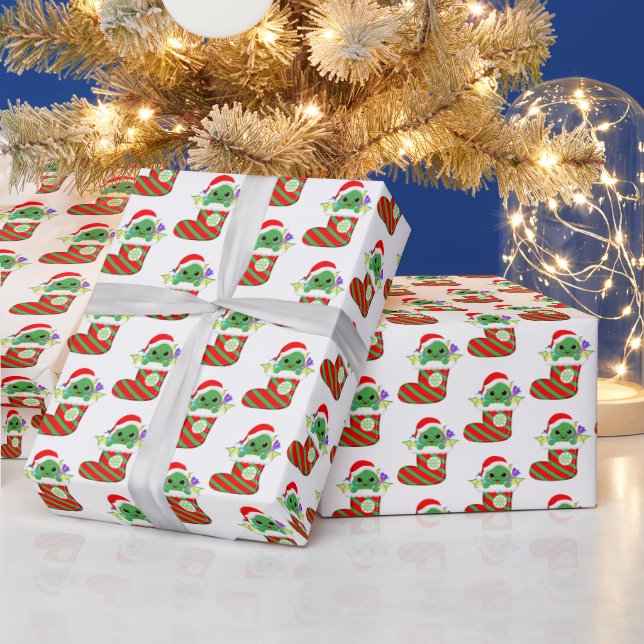festive tiled Christmas dragon party  Wrapping Paper (Holidays)