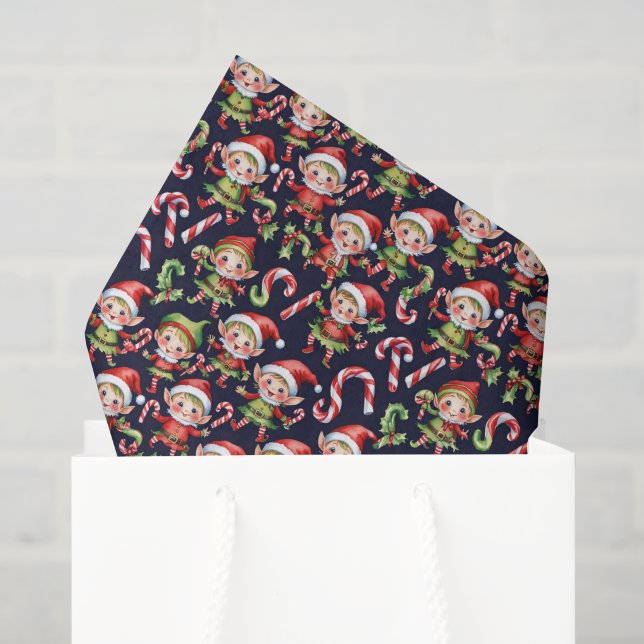 Festive tiled Christmas elf Tissue Paper (Gift Bag)