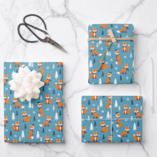 festive tiled Christmas fox Holiday  Wrapping Paper Sheet