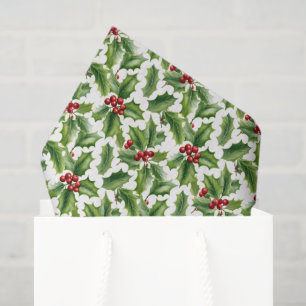 Festive tiled Christmas pattern holly Tissue Paper