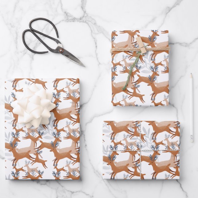 festive tiled Christmas reindeer Holiday Wrapping Paper Sheet (Front)