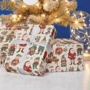 Festive tiled Christmas Santa elf Wrapping Paper