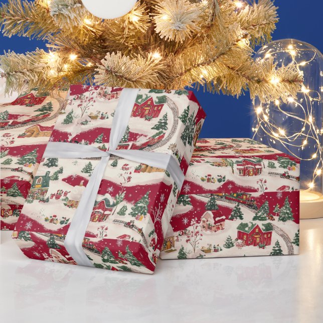 Festive tiled Christmas train pattern  Wrapping Paper (Holidays)