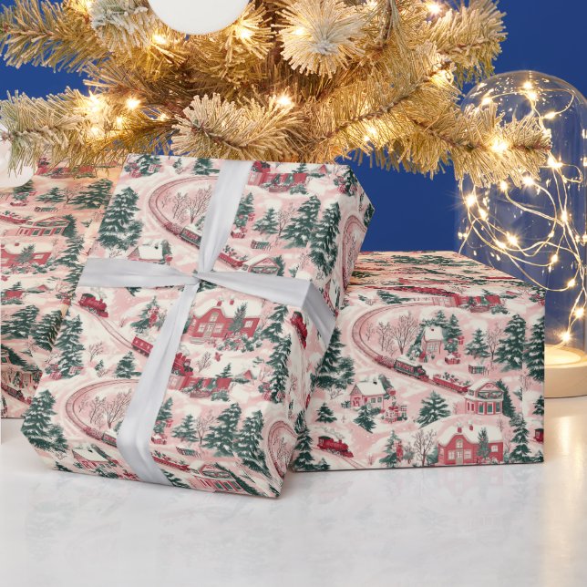 Festive tiled Christmas train pattern  Wrapping Paper (Holidays)