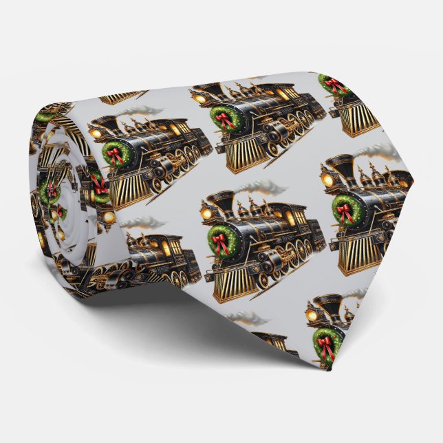 Festive tiled Christmas train Tie (Rolled)