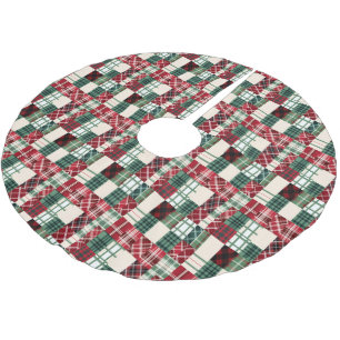 Festive tiled faux quilt pattern brushed polyester tree skirt