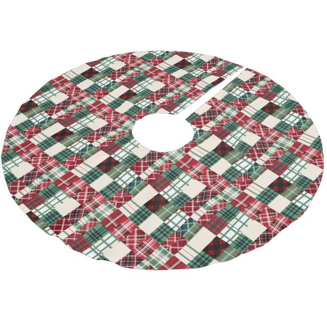 Festive tiled faux quilt pattern  brushed polyester tree skirt (Angled)