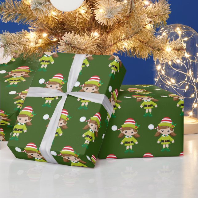 Festive tiled girls Christmas elf pattern Wrapping Paper (Holidays)