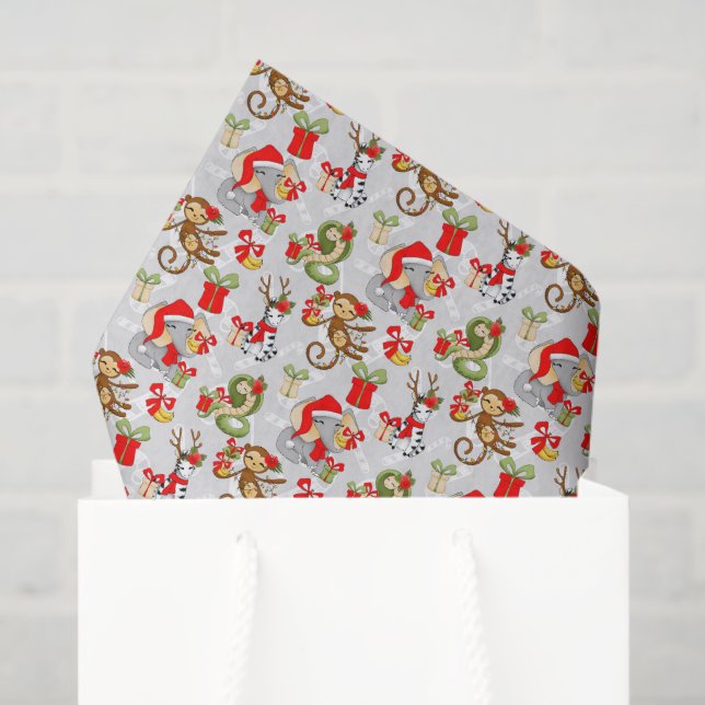 Festive tiled Jungle animals party Christmas Tissue Paper (Gift Bag)