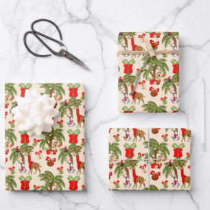 Festive tiled Jungle animals party Christmas  Wrapping Paper Sheet