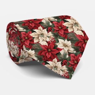 Festive tiled poinsettia pattern  tie