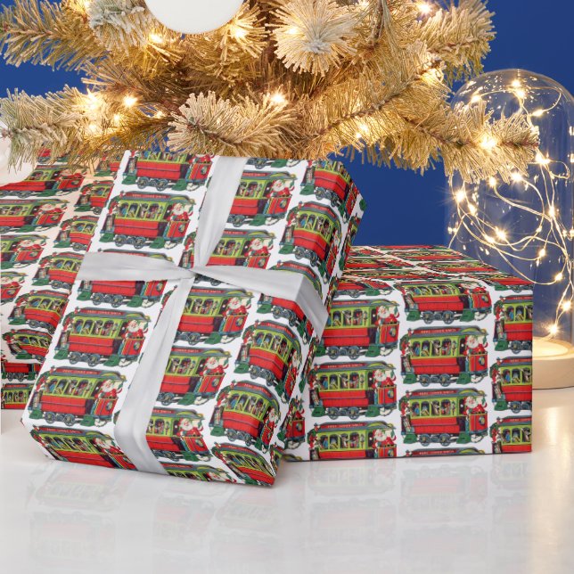 festive tiled retro vintage Christmas trolley Wrapping Paper (Holidays)