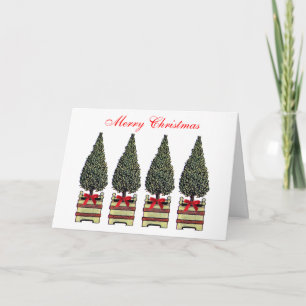 Festive Topiary Merry Christmas Tree Custom Name 2 Holiday Card