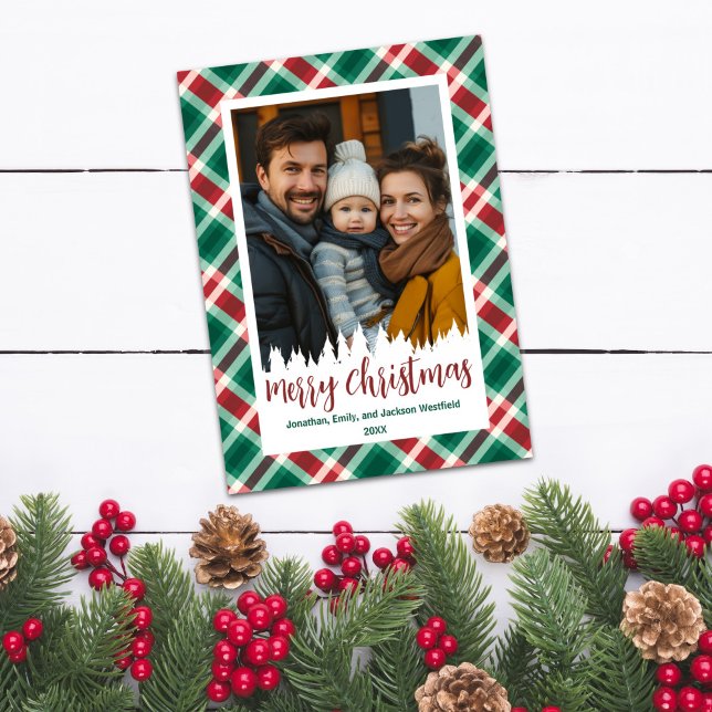 Festive Traditional Red and Green Plaid Christmas  Holiday Card (Traditional Festive Red and Green Holiday Photo)