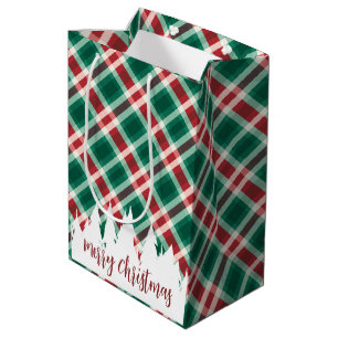 Festive Traditional Red and Green Plaid Medium Gift Bag