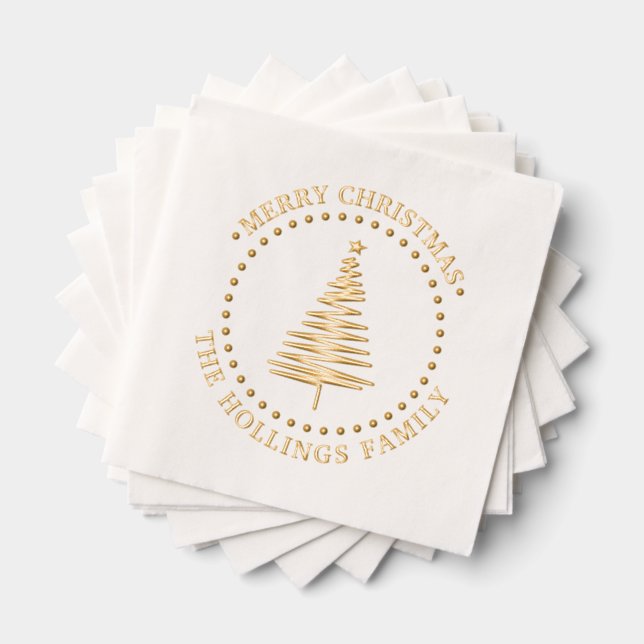Festive Tree #2 Merry Christmas Greeting Name Foil Napkins (Insitu (Stacked))