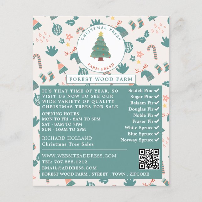 Festive Tree & Background, Christmas Tree Sales Flyer (Front)